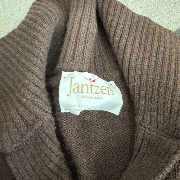 Vintage Sweater Women L Jantzen Neutral Cable Knit Collared USA Made Retro 70s - Picture 4 of 8